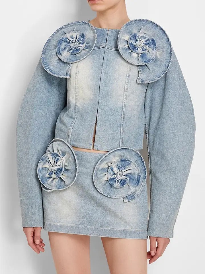 3D Denim Bold Skirt Set