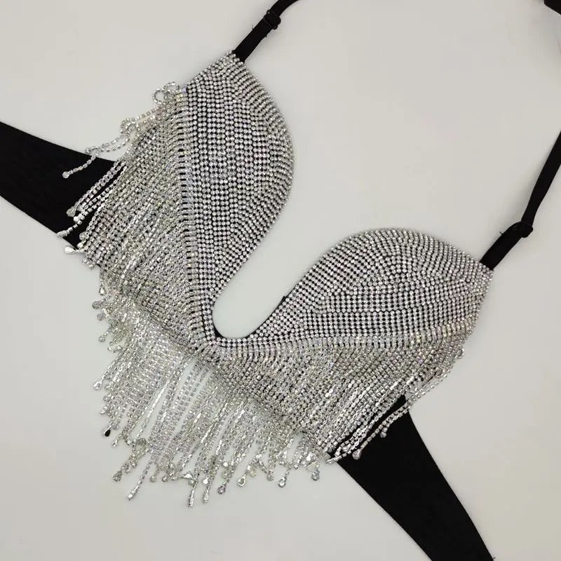 Rhinestone V Shape Tassel Top