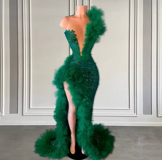 Split Ruffle Prom Dress