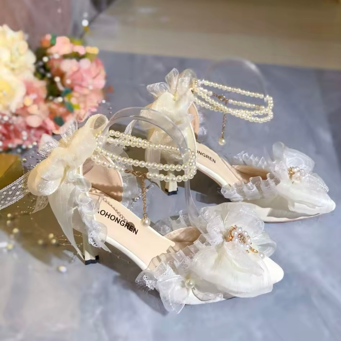 Big Bow Pearl Heels