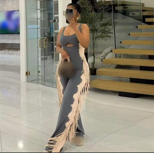 Printed Fringe Jumpsuit