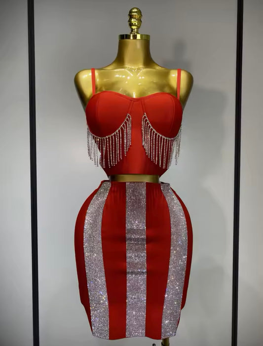 Luxury Diamond Skirt Set