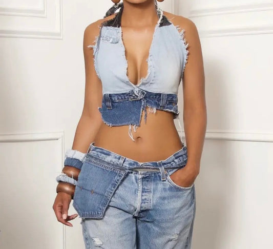 Denim Cut Up Top