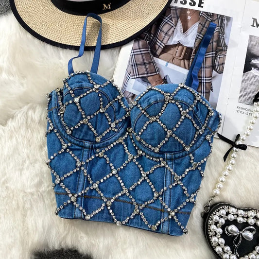 Cross Rhinestone Denim Top