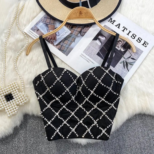 Black Rhinestone Bra Top