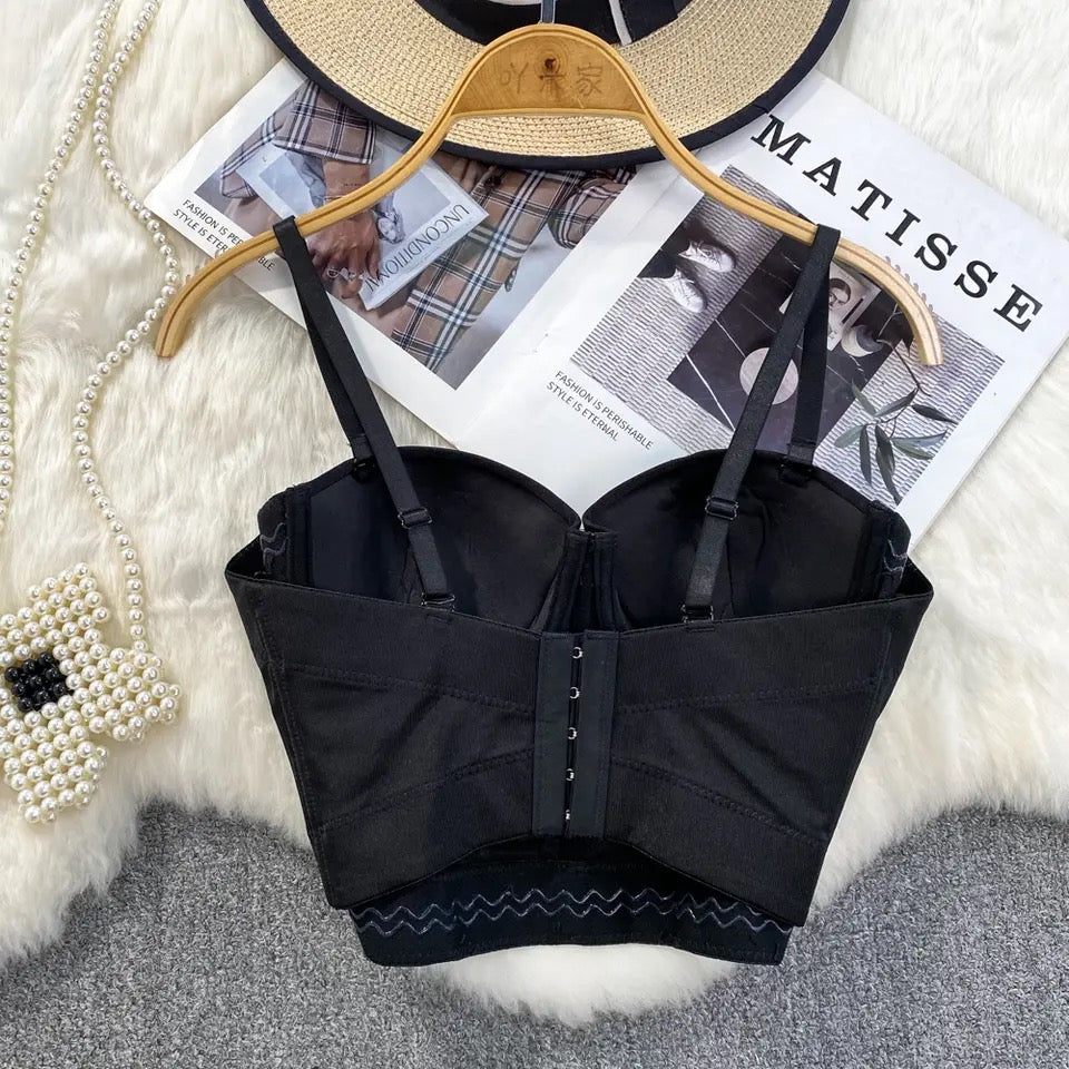 Black Rhinestone Bra Top