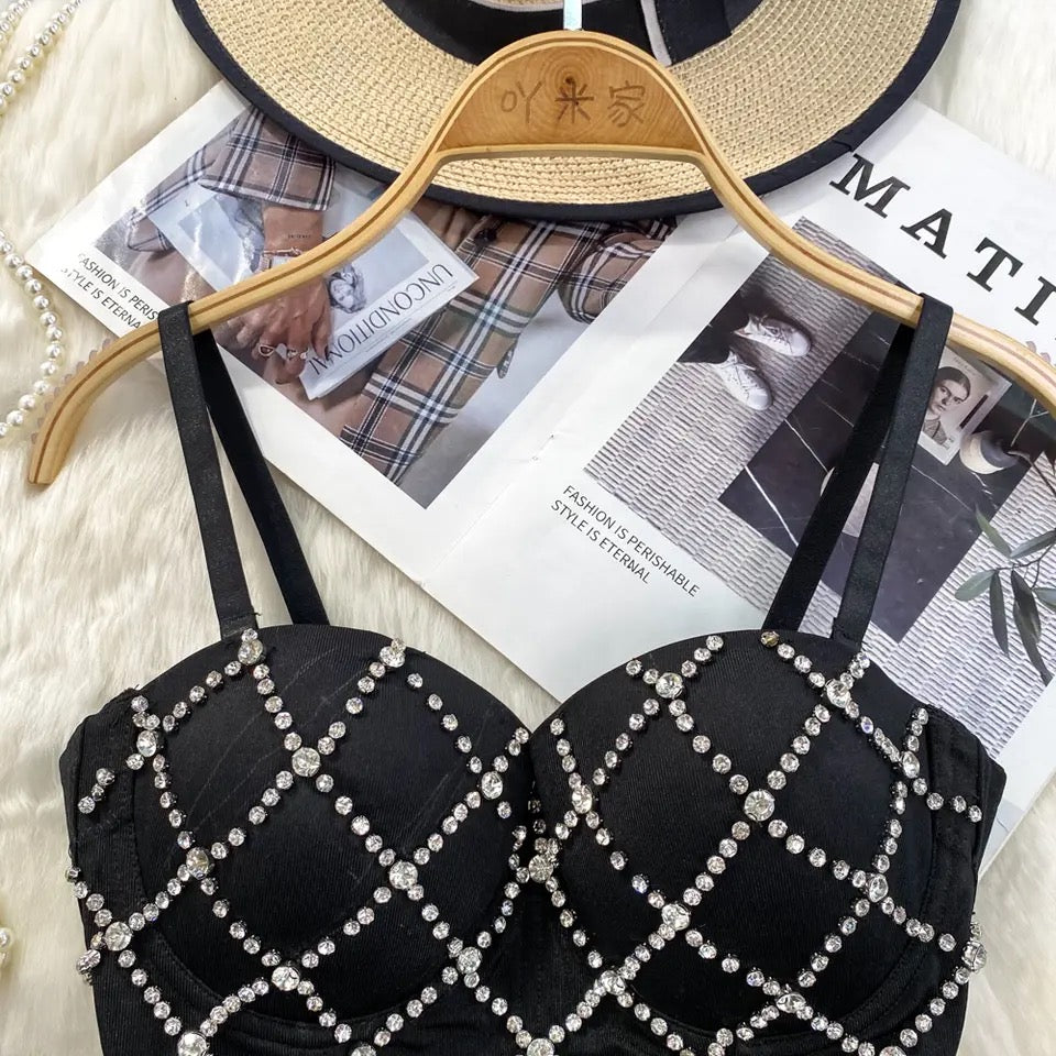 Black Rhinestone Bra Top