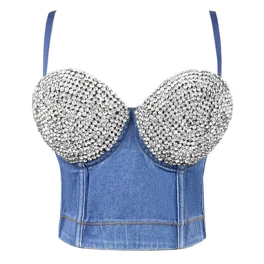 Denim Rhinestone Sexy Bra Top
