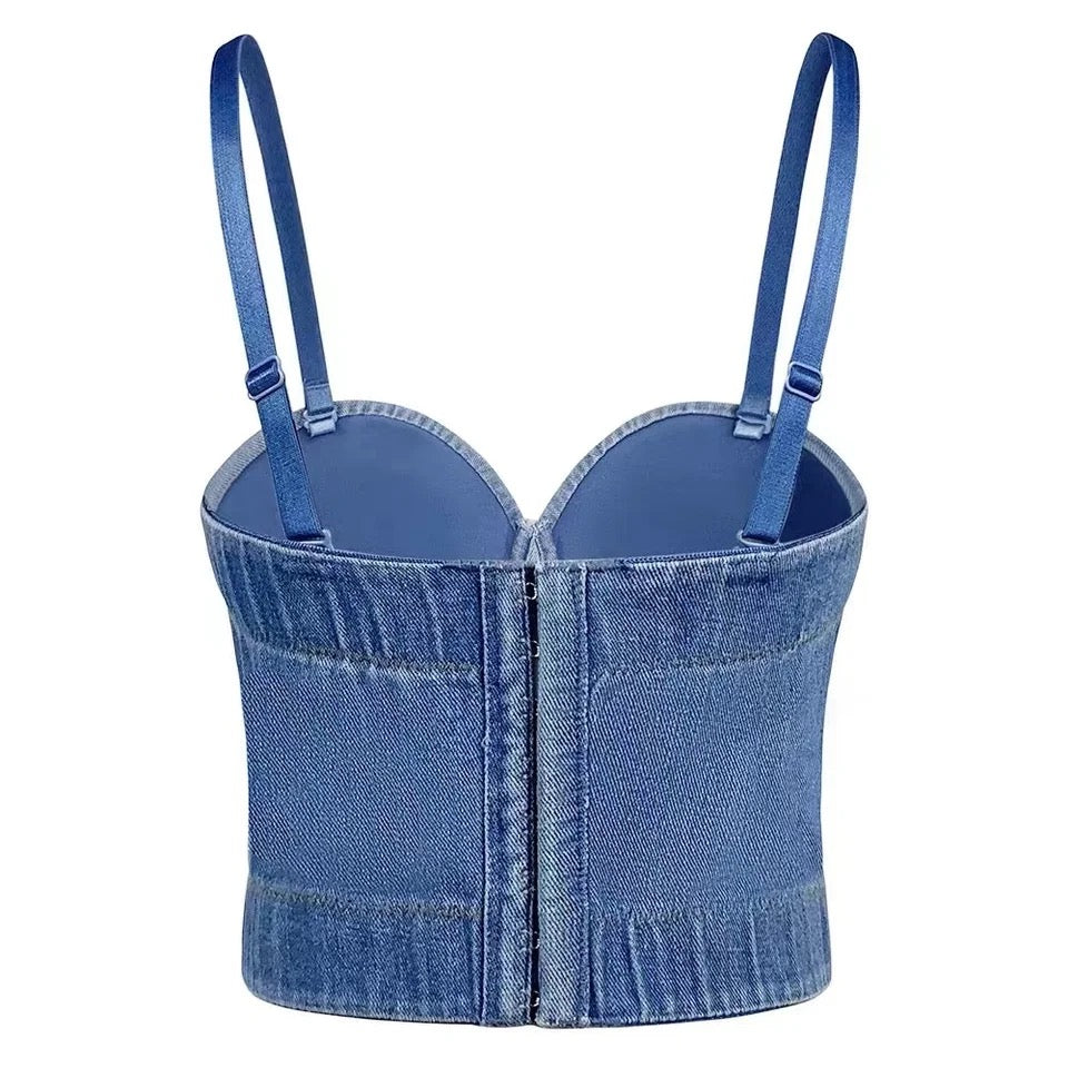 Denim Rhinestone Sexy Bra Top