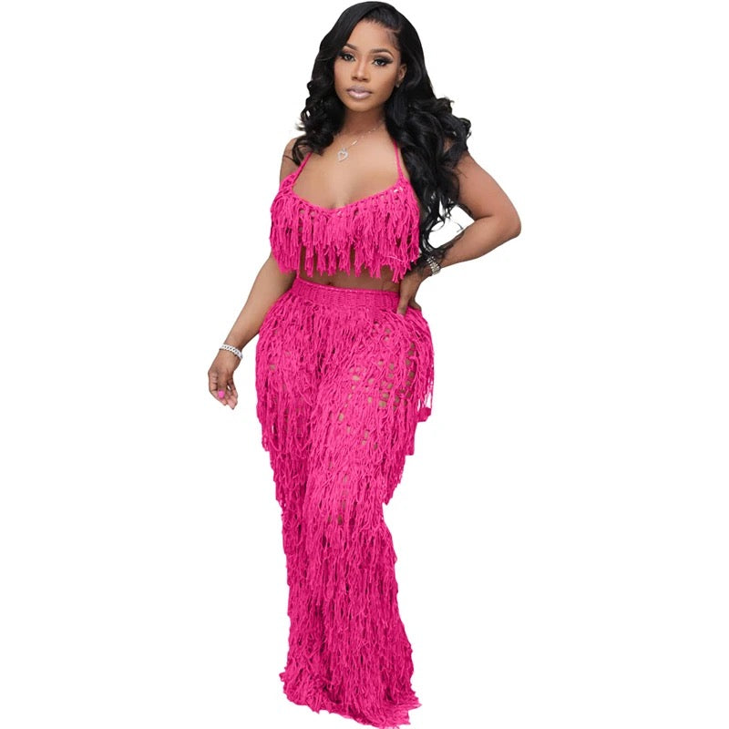 Tassel See Thru Pants Set