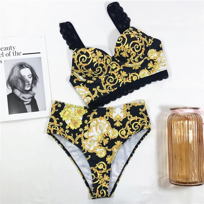 Vintage gold printed bikini