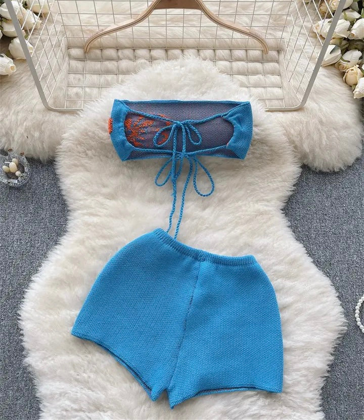 Flower Knitted Short Set