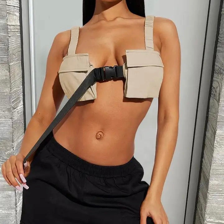 Buckle Khaki Top