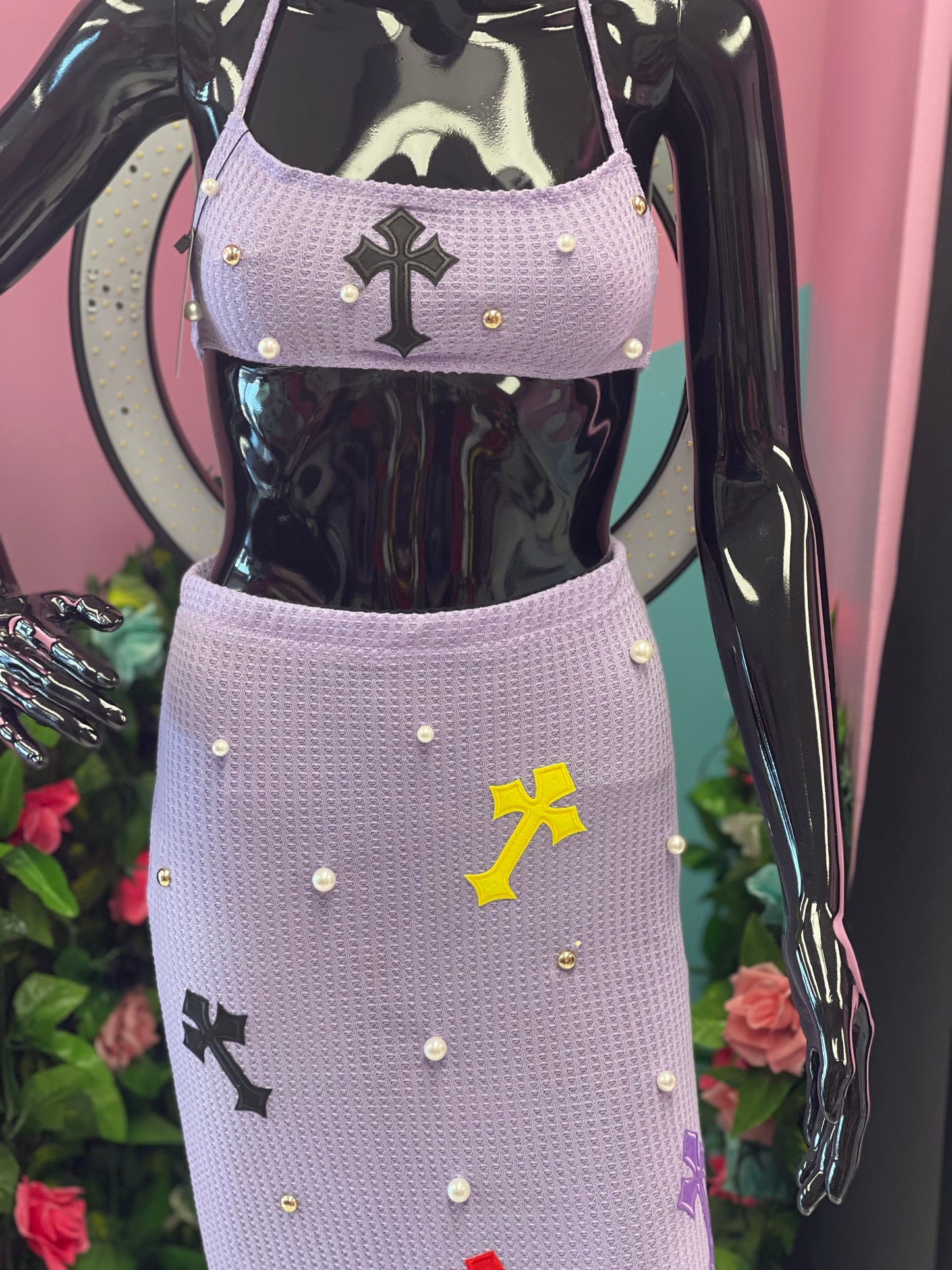 Custom made Cross And Pearls Skirt Set
