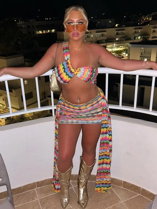 Colorful tassel skirt set