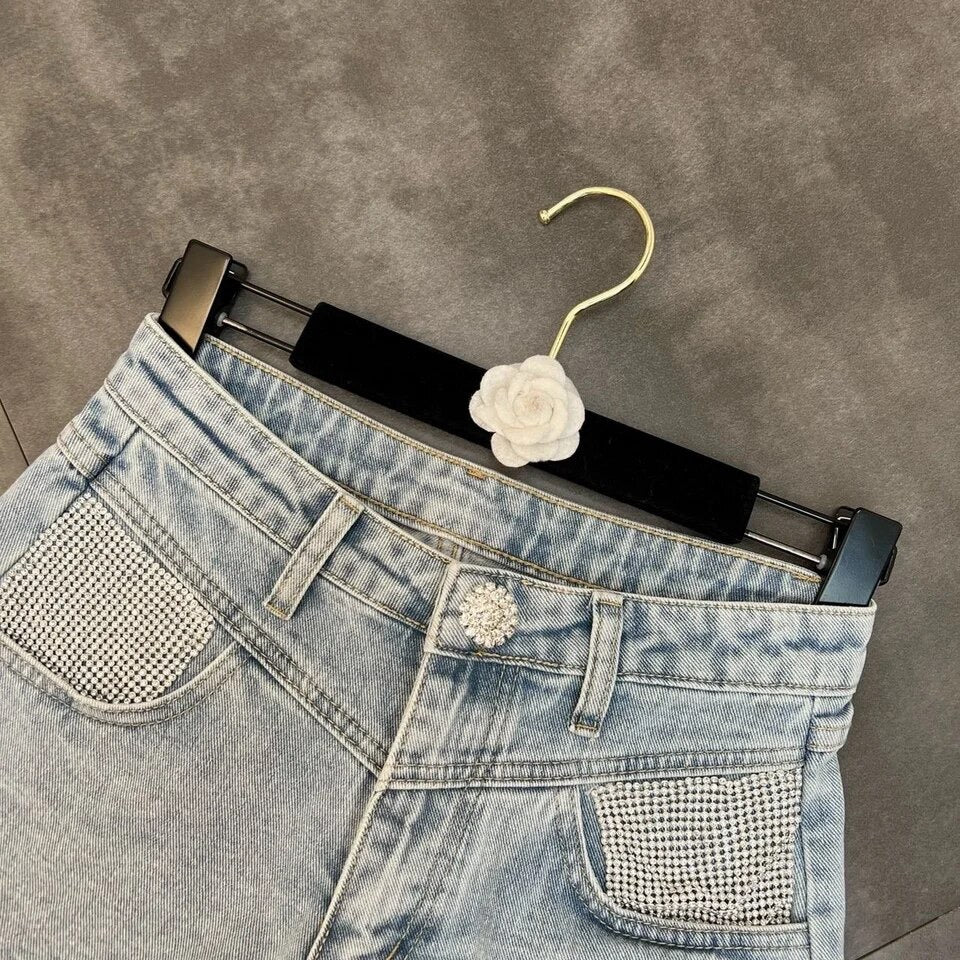 Rhinestone Out Denim Shorts