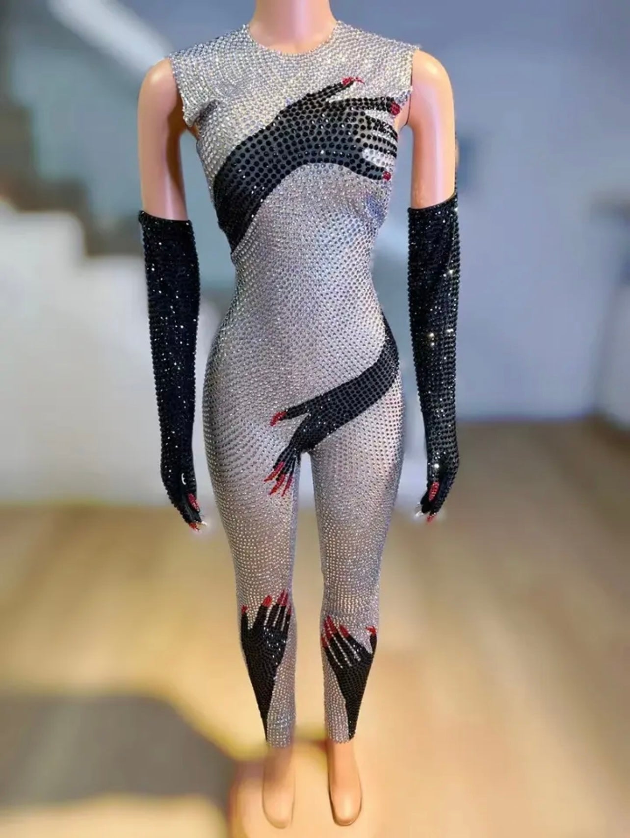 Rhinestone Hand Jumpsuit