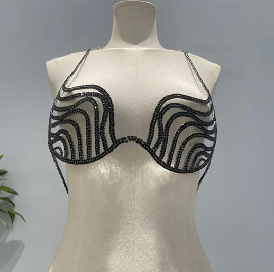 Zigzag, rhinestone bra, top
