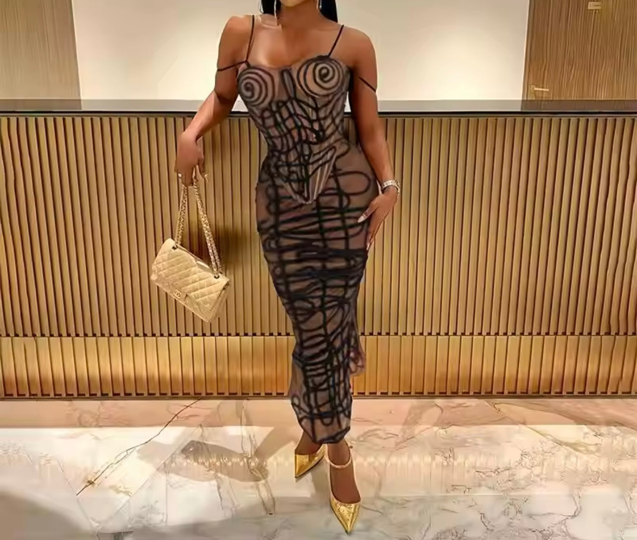 Stripe Mesh Skirt Set