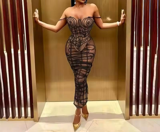 Stripe Mesh Skirt Set