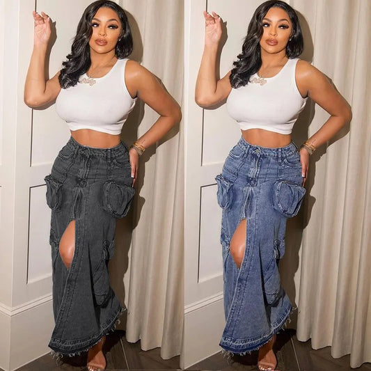 Double Pocket Denim Skirt