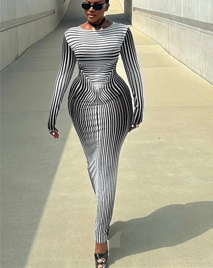 Long Elegant Stripe Dress