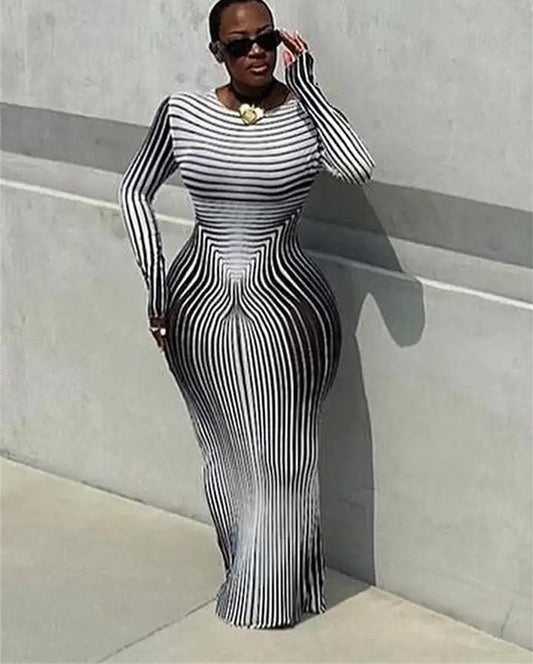Long Elegant Stripe Dress