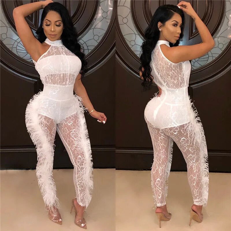Lace Feather Jumpsuite