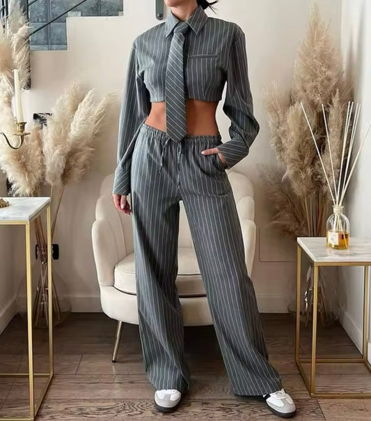 Casual Stripe Pants Set
