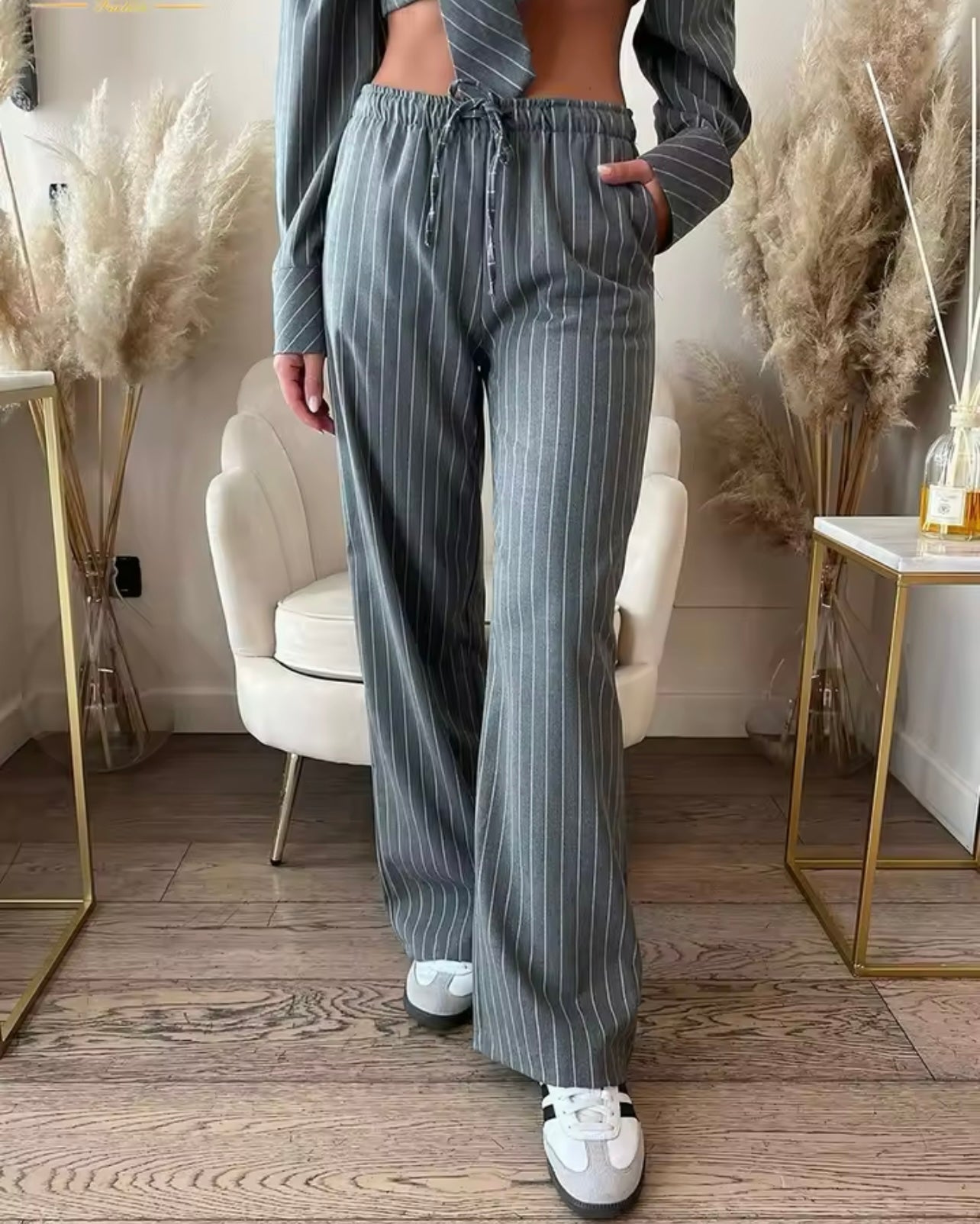Casual Stripe Pants Set