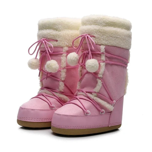 Pink furry moon boots