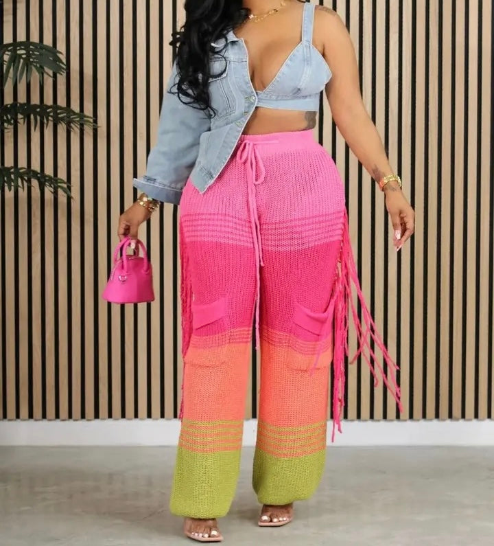 Color Block Tassel Pants