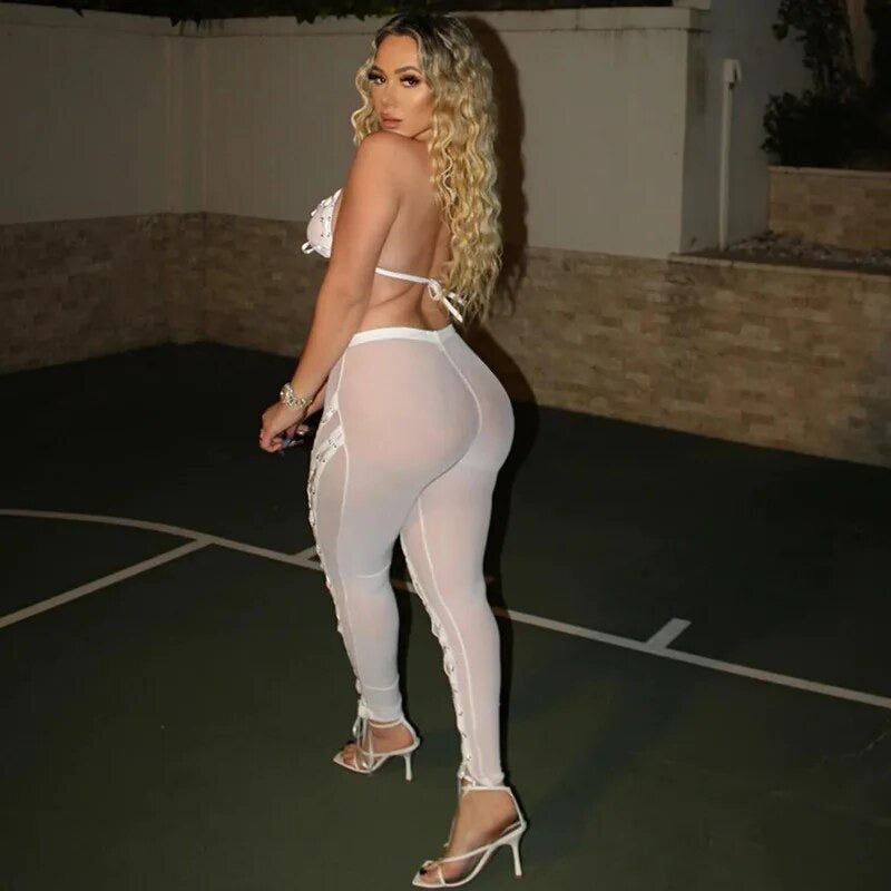 Lace Me Up Sheer Pants Set