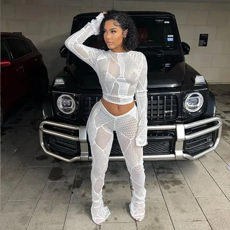 Sweater sheer pants pants Set