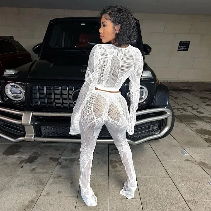 Sweater sheer pants pants Set
