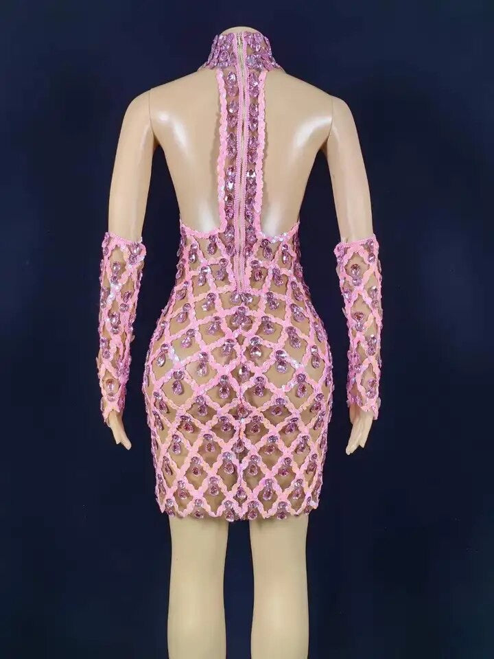 Celebrity fashion Pink Rhinestone Dress