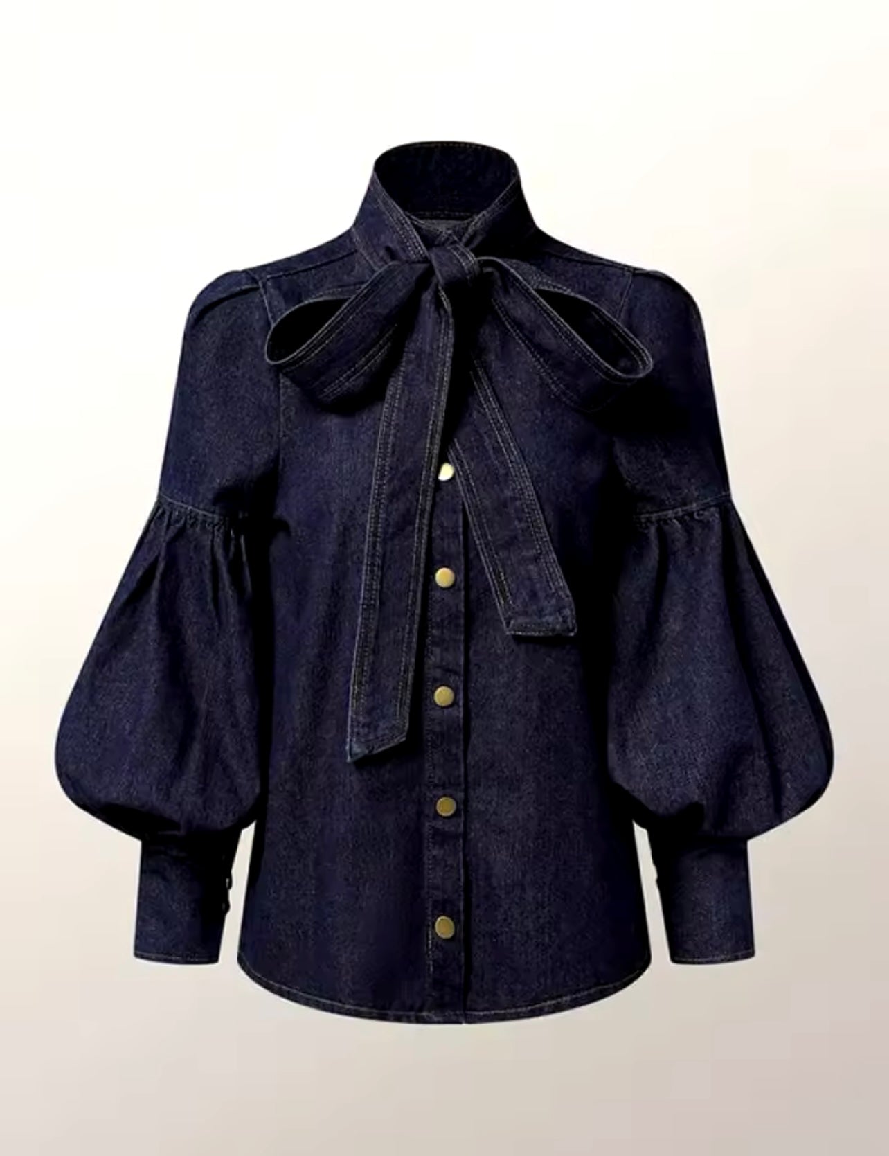 Denim Puff Arm Blouse