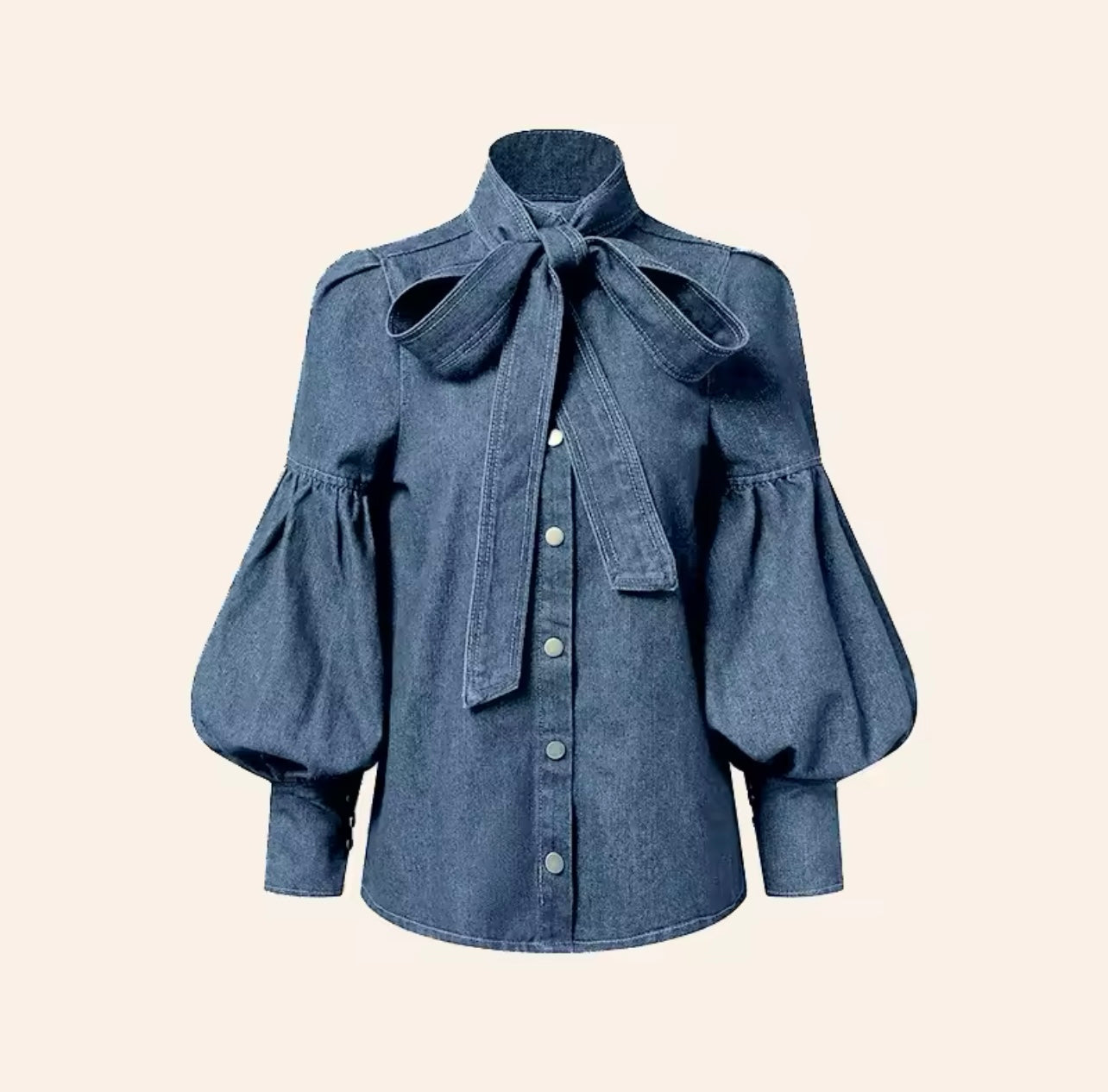 Denim Puff Arm Blouse