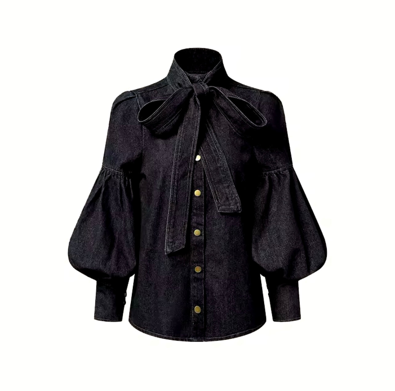 Denim Puff Arm Blouse