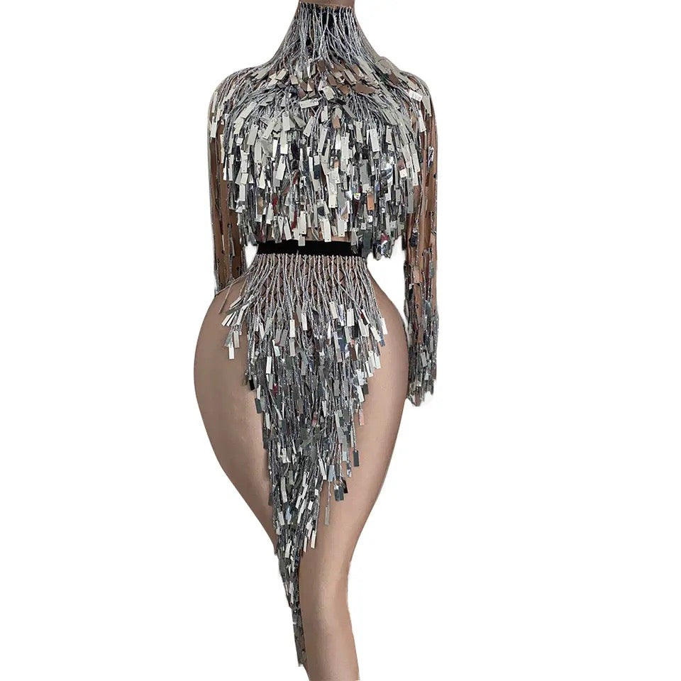 Sexy long tassel sequin dress