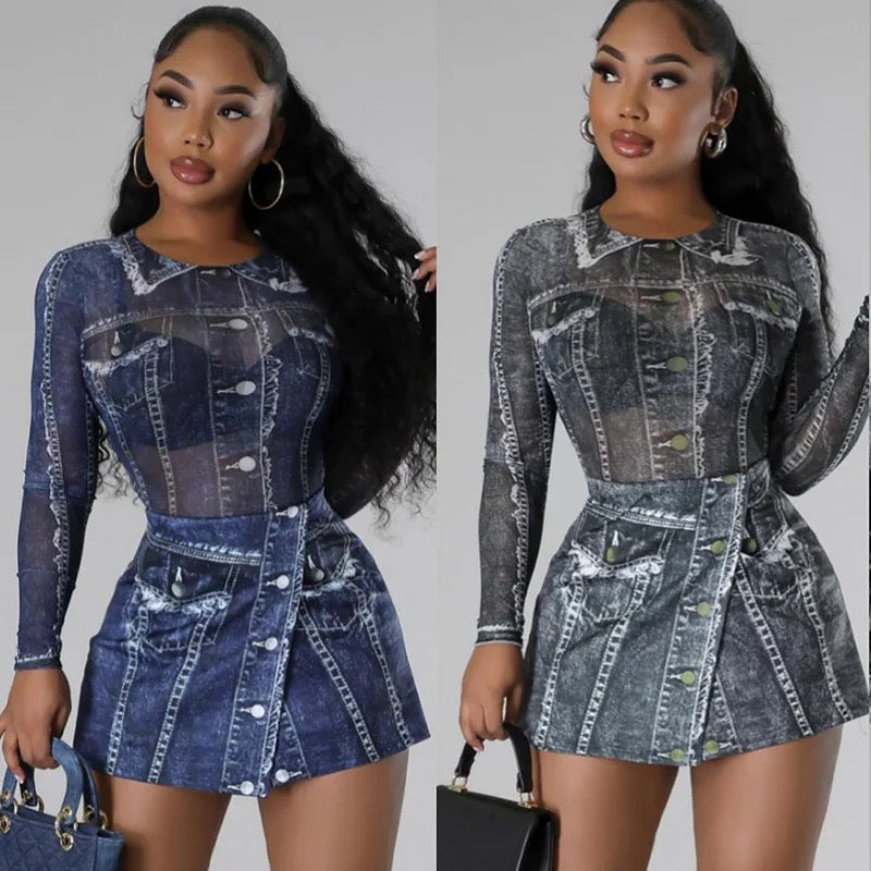 2 Piece Sheer Mini Shirt Set