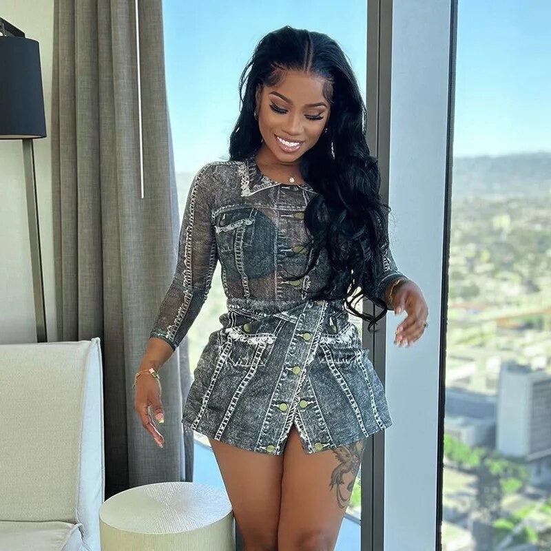 2 Piece Sheer Mini Shirt Set