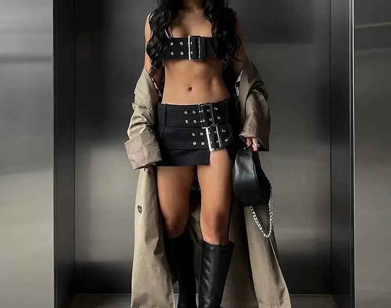 Big Buckle Skirt Set