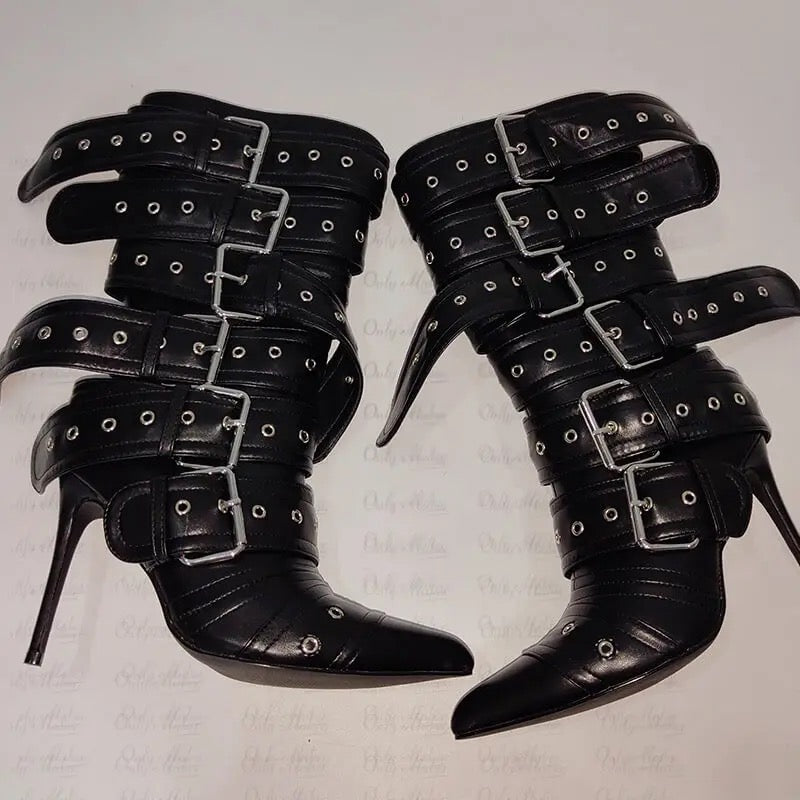 Tall Buckle Retro Heels