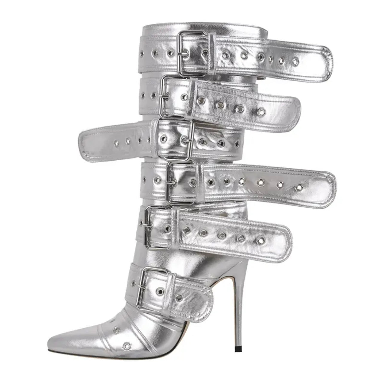 Tall Buckle Retro Heels