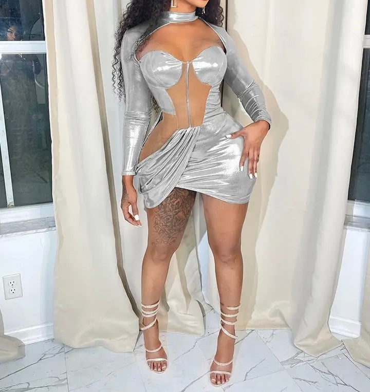 Metallic cut out Club Dress
