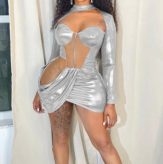 Metallic cut out Club Dress