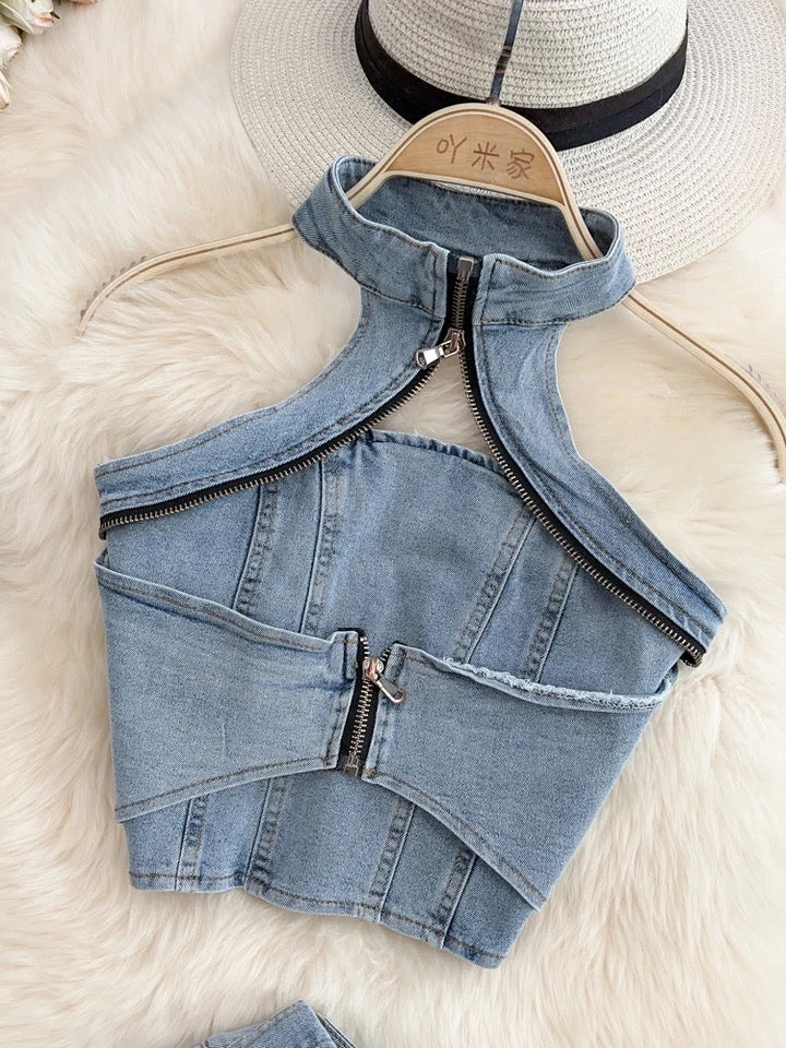 Denim Mini Skirt Set