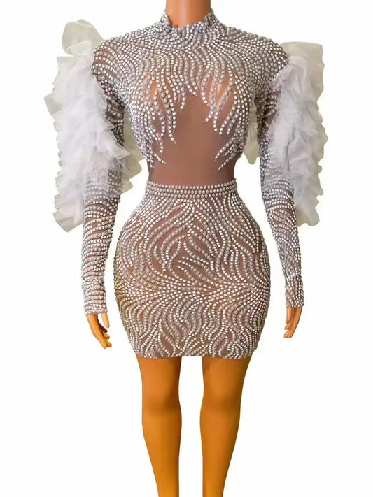 Pearl Mesh Feather Dress