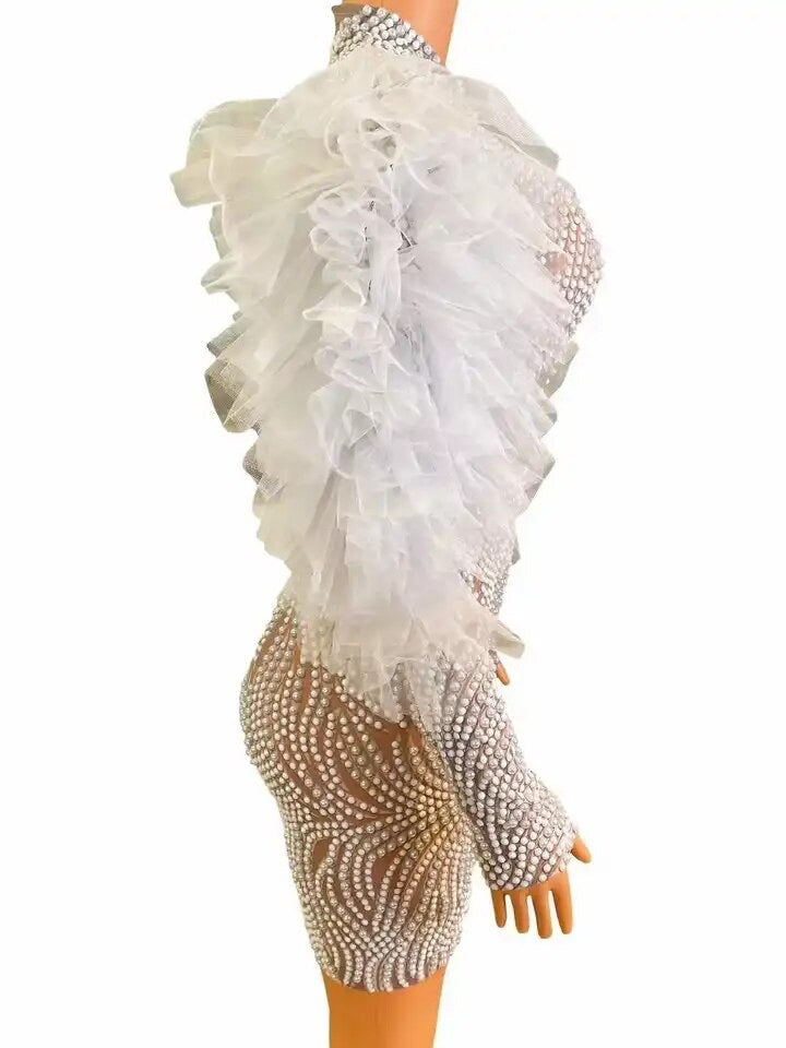 Pearl Mesh Feather Dress